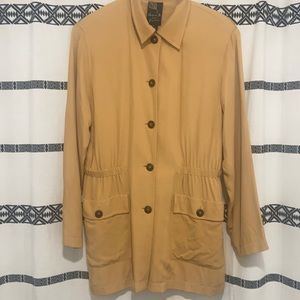 Dana B and Karen minimalist utility tan jacket, 100% silk, size 6/8